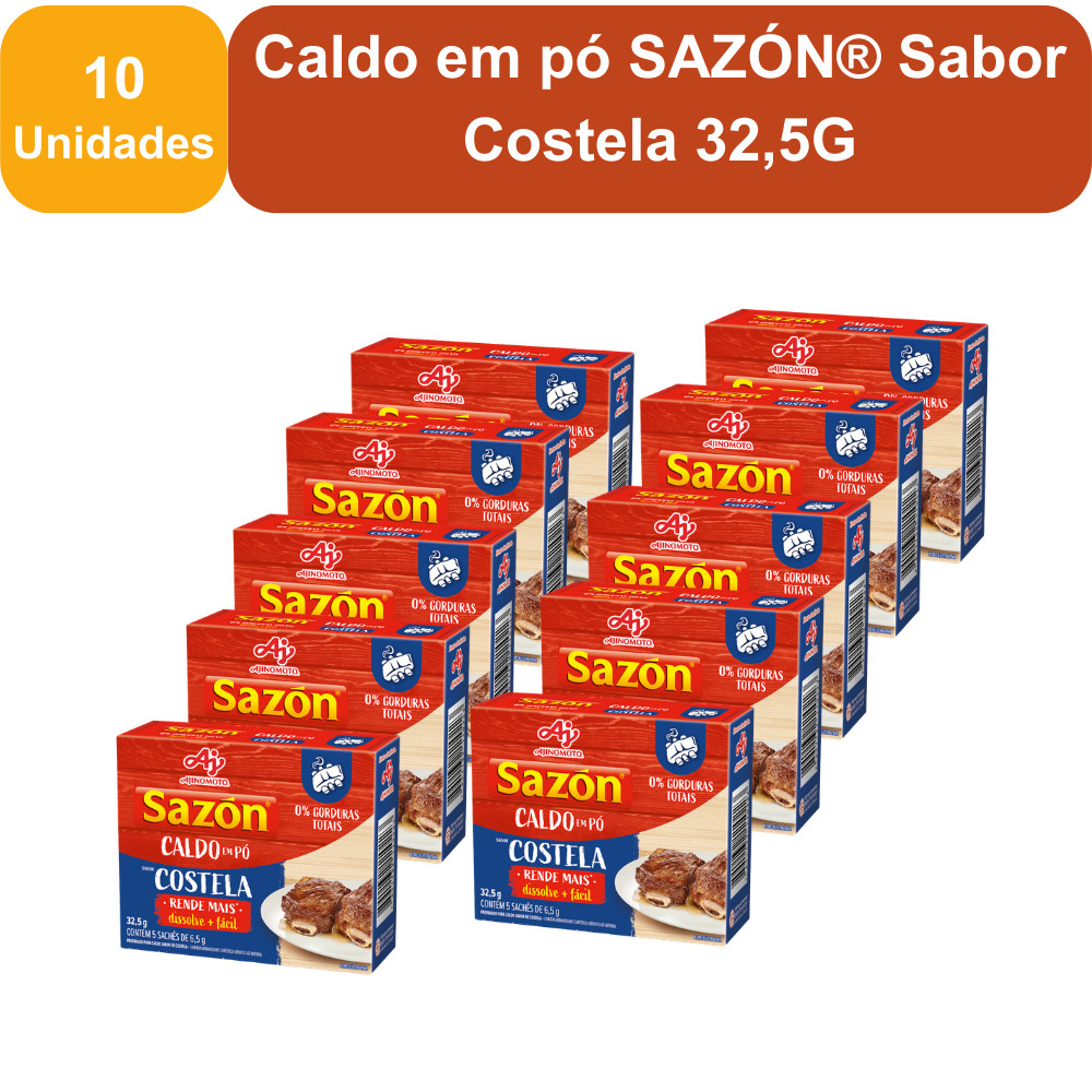 Kit 10 Unidades Caldo em pó SAZÓN® Sabor Costela 32,5G Kit 10 Unidades Caldo em pó SAZÓN® Sabor Costela 32,5G