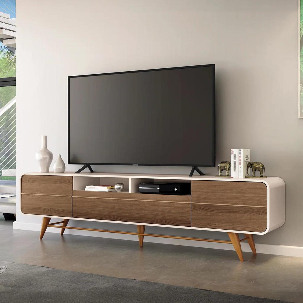 Rack Bancada de TV 85 Pol 220cm Época Castanho/Off – HB Móveis Rack Bancada de TV 85 Pol 220cm Época Castanho/Off – HB Móveis