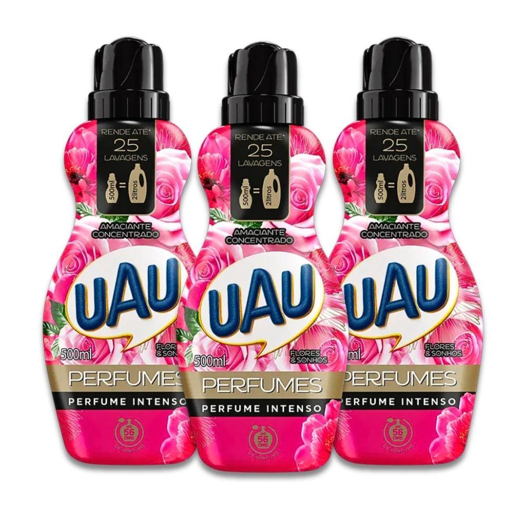 Kit 3un Amaciante Concentrados 500ml  Flores e Sonhos Uau