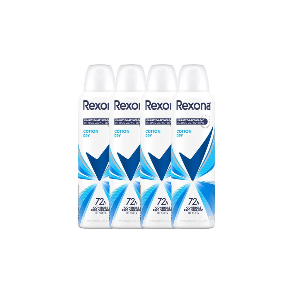 Kit 4 Desodorante Antitranspirante Aerosol Feminino Rexona Cotton Dry 72 horas 150ml
