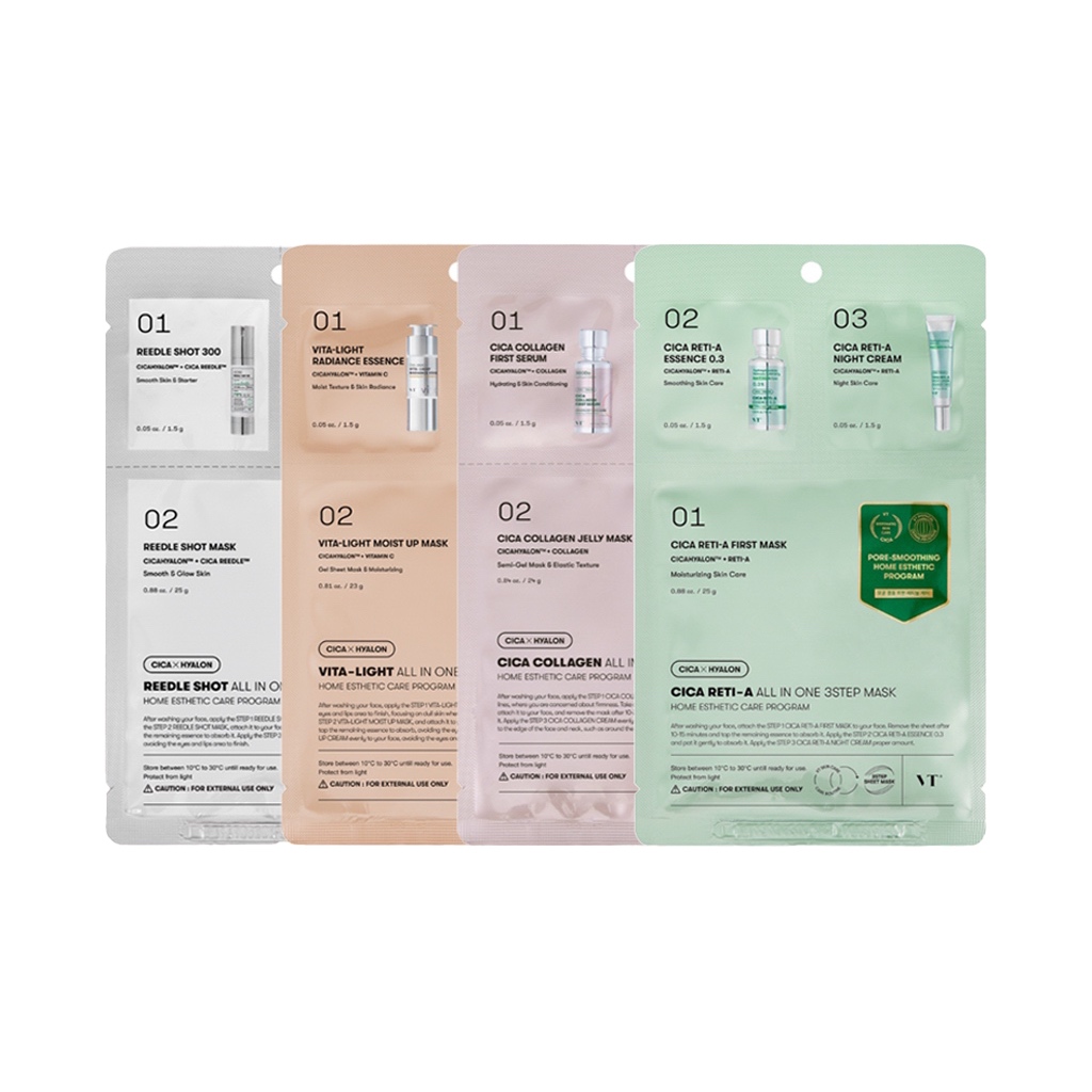 vt cosmetics all in one 3step mask 4types (reedle shot, vita-light, cica collagen, cica reti-a) vt cosmetics all in one 3step mask 4types (reedle shot, vita-light, cica collagen, cica reti-a)