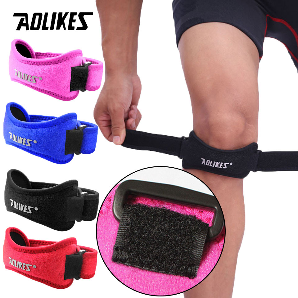 AOLIKES 1 peça cinta de joelho com absorção de choque ajustável, alça de proteção da patela para esportes e acessórios