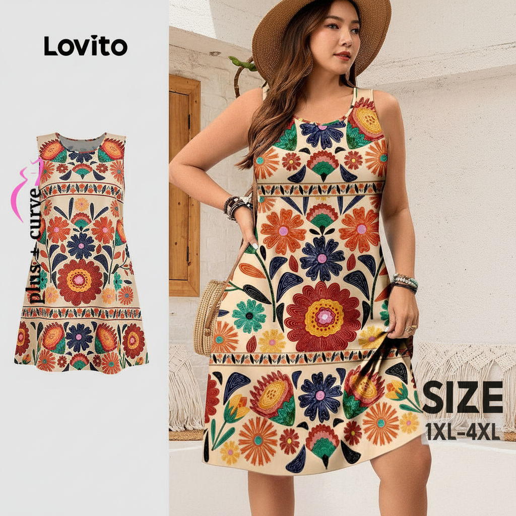Lovito Vestido Boho Primavera Verão Feminino Com Zíper LBL32027 Lovito Vestido Boho Primavera Verão Feminino Com Zíper LBL32027