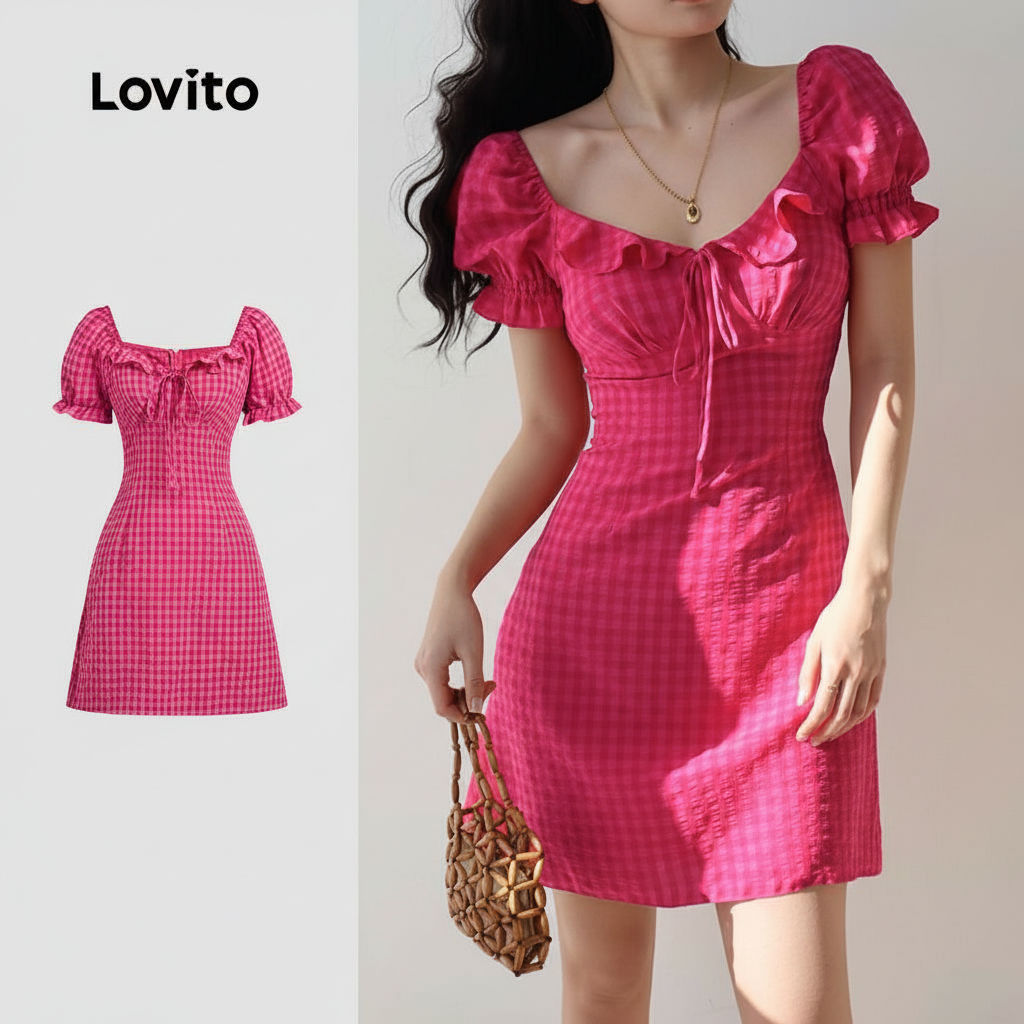Lovito Vestido Liso Feminino Com Amarração E Zíper Para Verão/primavera L133ED837 Lovito Vestido Liso Feminino Com Amarração E Zíper Para Verão/primavera L133ED837