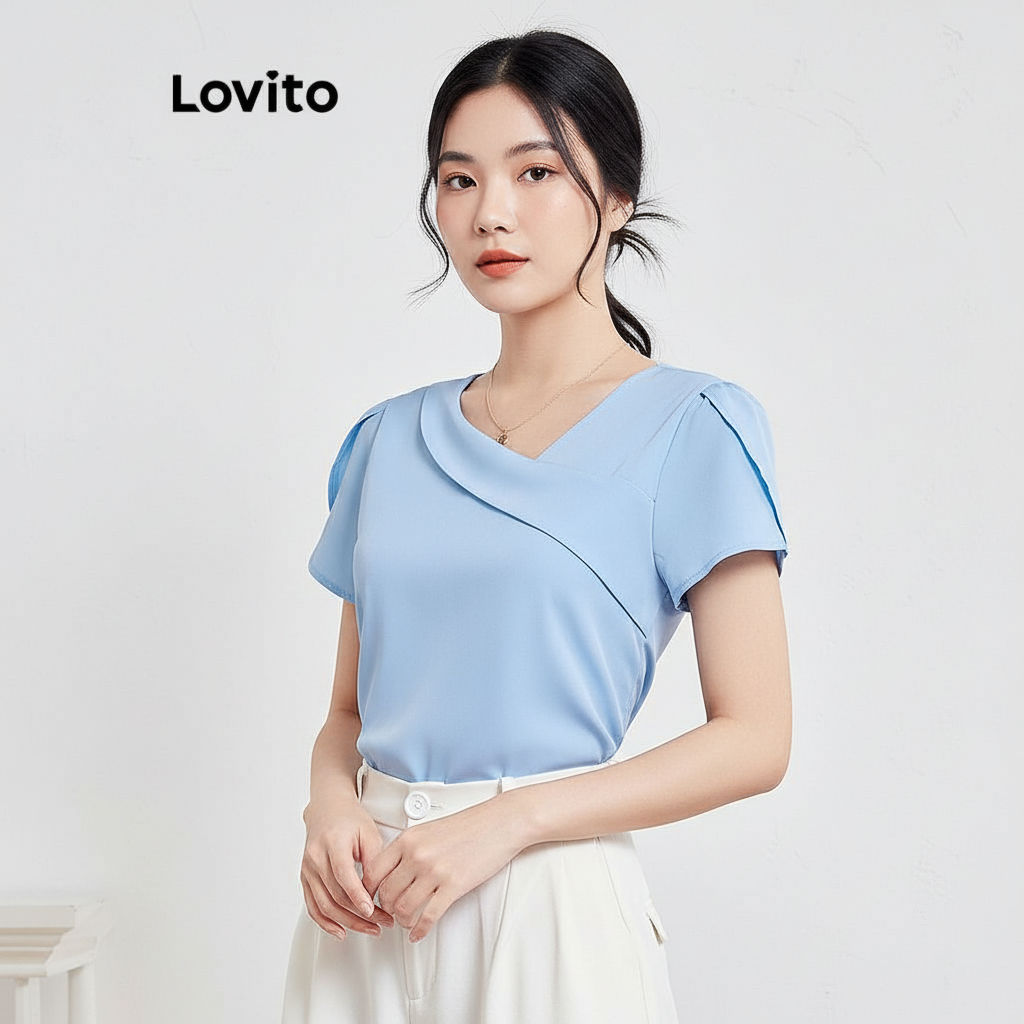 Lovito Blusa Elegante Assimétrica Para Mulheres Verão Primavera L121MD366 Lovito Blusa Elegante Assimétrica Para Mulheres Verão Primavera L121MD366