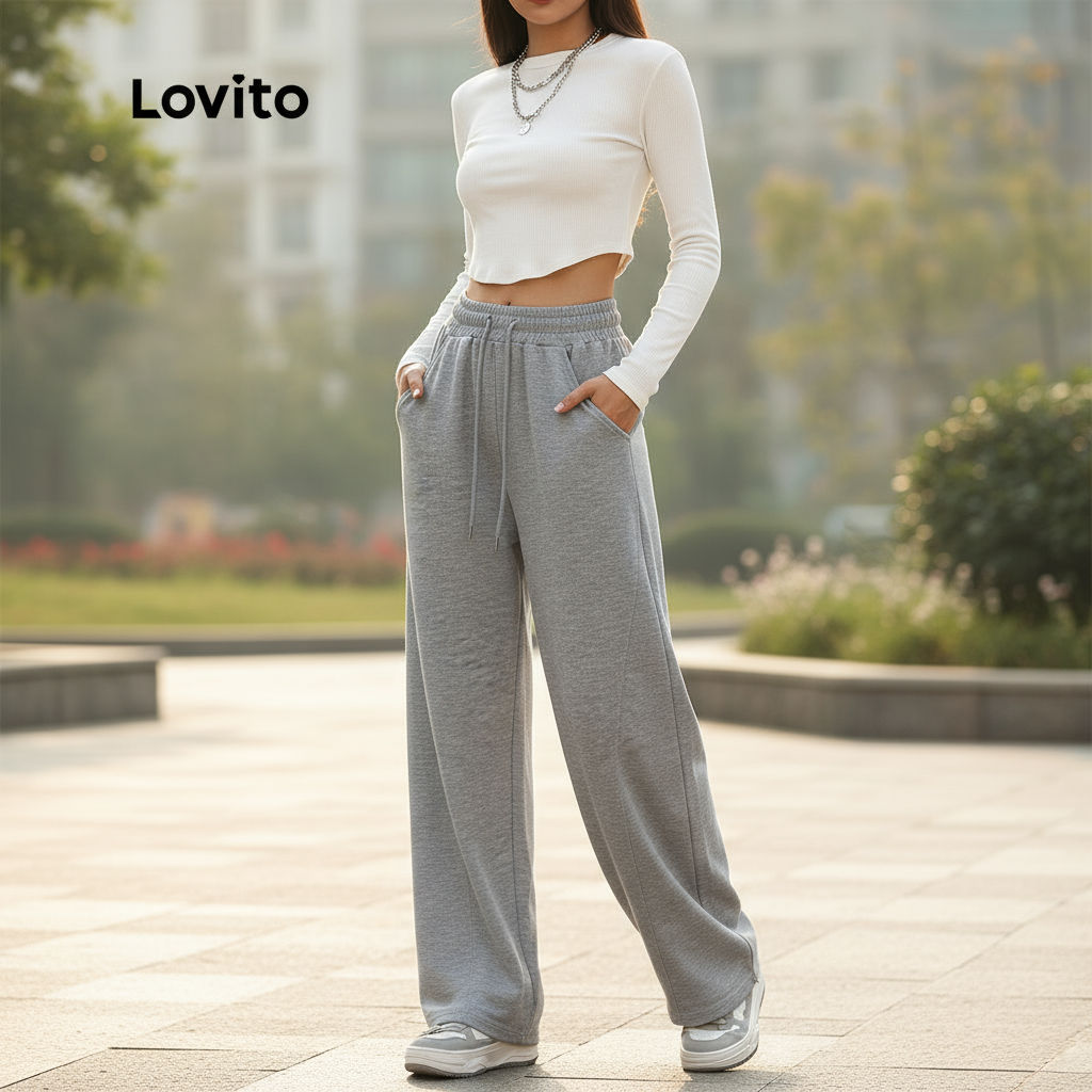 Lovito Calça Feminina Casual Lisa com Elástico na Cintura Multicolorida LNA36090 Lovito Calça Feminina Casual Lisa com Elástico na Cintura Multicolorida LNA36090