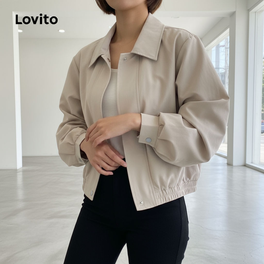 Casaco Feminino Casual Impermeável Lovito com Zíper e Botão LNA34140 – Damasco Casaco Feminino Casual Impermeável Lovito com Zíper e Botão LNA34140 – Damasco
