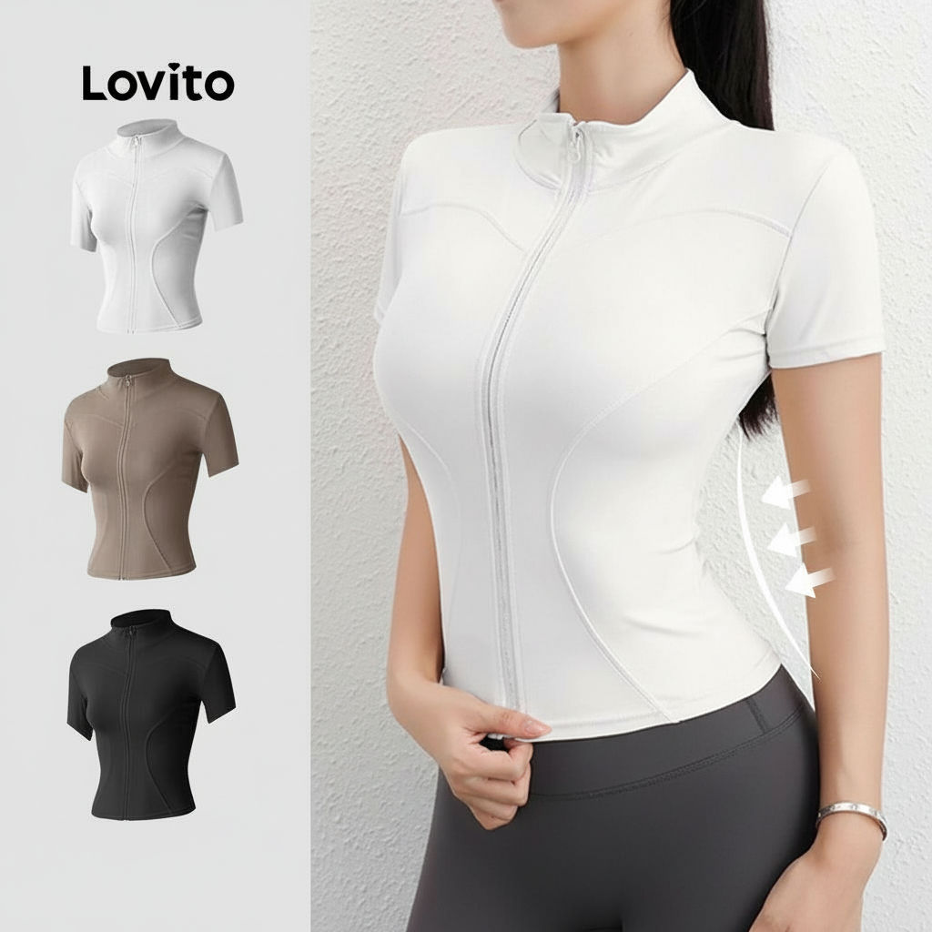 Lovito Jaqueta Esportiva Feminina Branca Conforto e Elasticidade LNA133031 Lovito Jaqueta Esportiva Feminina Branca Conforto e Elasticidade LNA133031