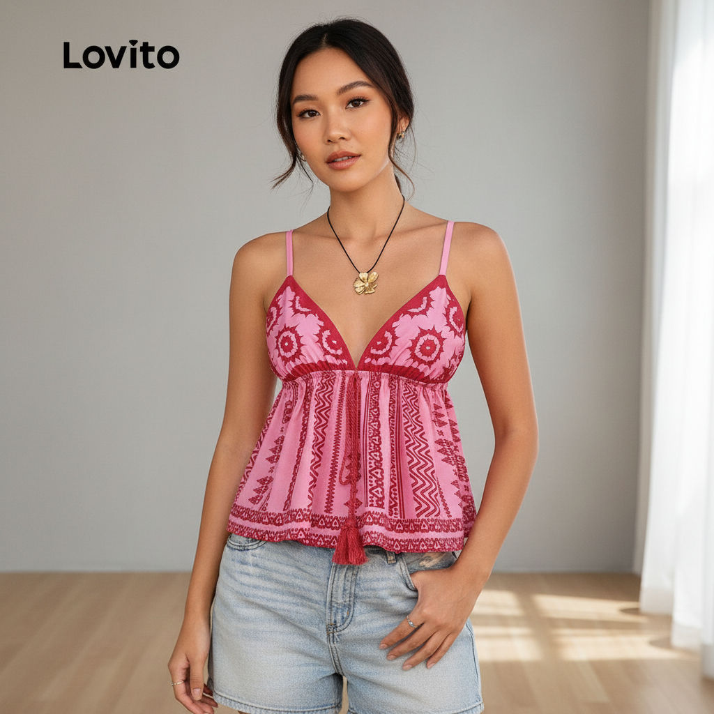 Lovito Blusa Boho Feminina Tassel Sem Costas Primavera Verão LBL32267 Lovito Blusa Boho Feminina Tassel Sem Costas Primavera Verão LBL32267