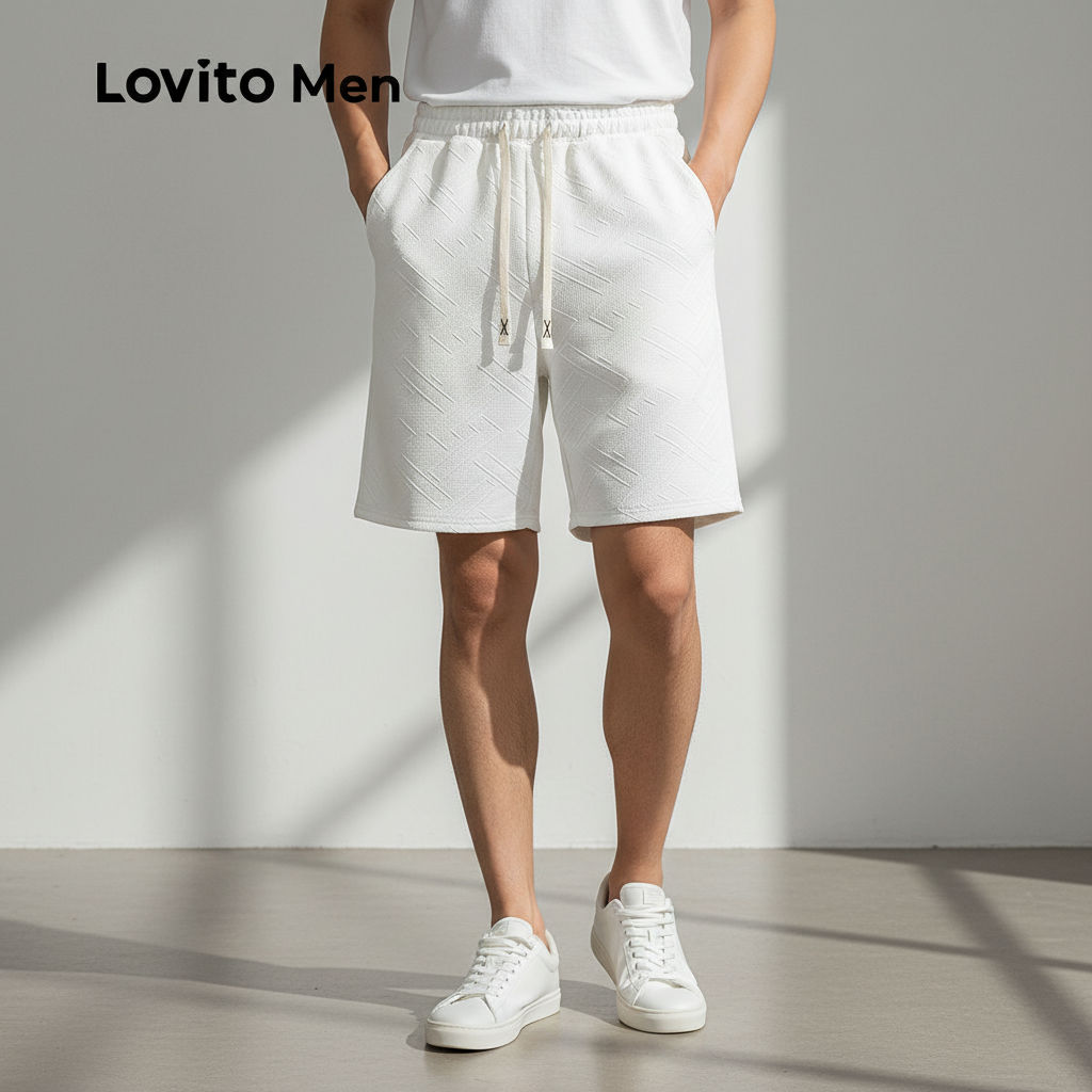 Lovito Shorts Esportivos Masculinos Com Estampa Geométrica E Bolsos Perfeitos Para Primavera/Verão Branco LNE122151 Lovito Shorts Esportivos Masculinos Com Estampa Geométrica E Bolsos Perfeitos Para Primavera/Verão Branco LNE122151