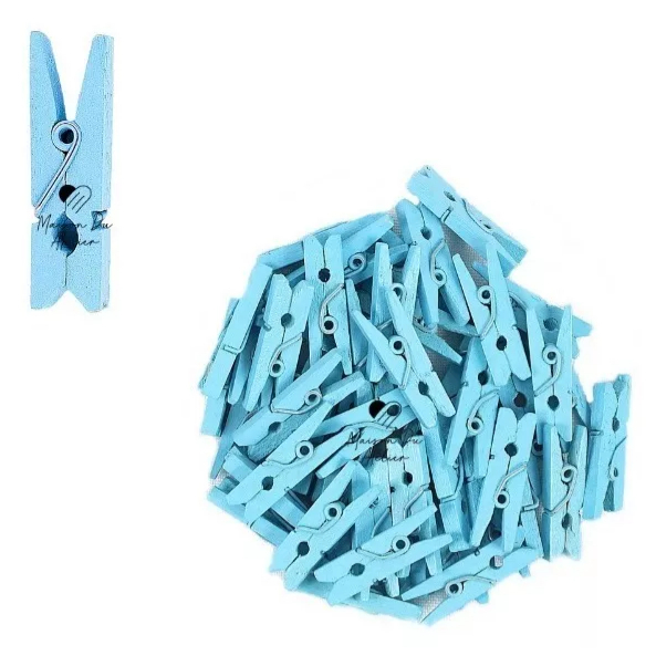 Mini Prendedor de Madeira Azul Claro 2,5cm - 50 Unidades - Rizzo Distribuidora Mini Prendedor de Madeira Azul Claro 2
