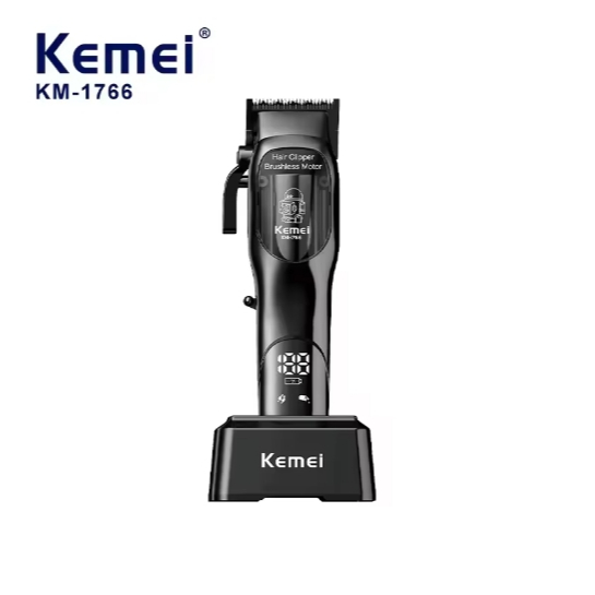 Kemei-Electric Barber Clipper com suporte de carregamento, USB Pro, Bldc, KM-1766 Bivolt 110v- 220v Kemei-Electric Barber Clipper com suporte de carregamento