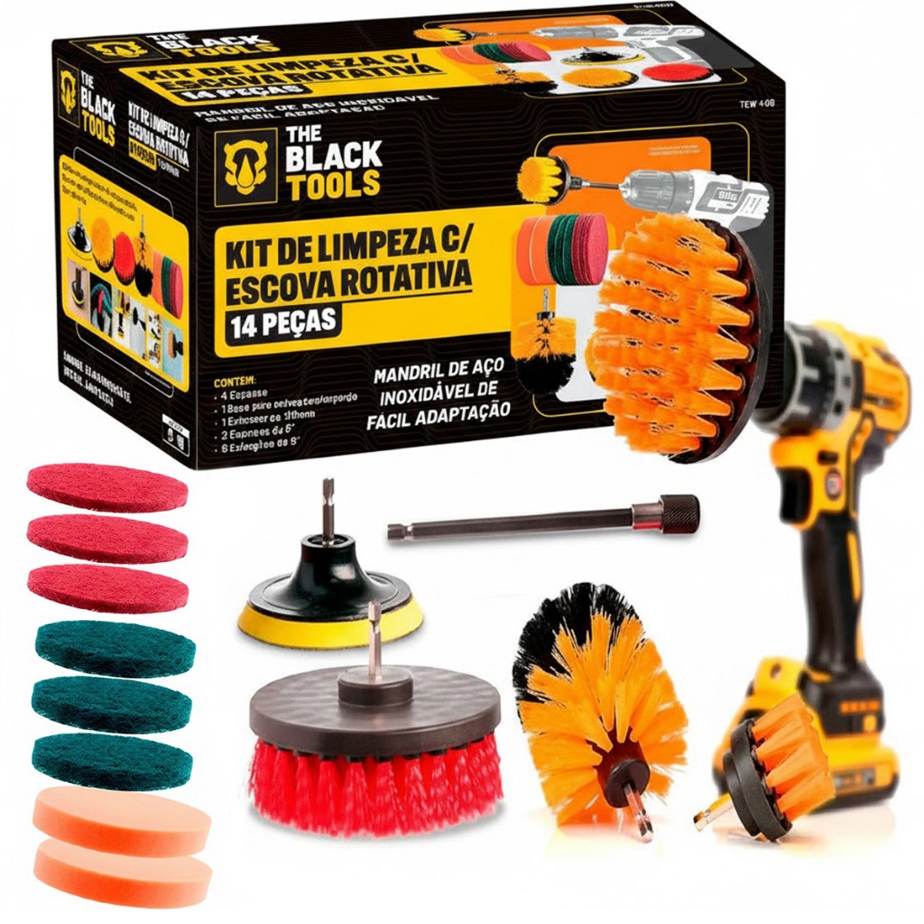 Kit 14 Escovas Rotativa Giratoria Limpeza Encaixa Furadeira Parafusadeira Tcw1400 The Black Tools Kit 14 Escovas Rotativa Giratoria Limpeza Encaixa Furadeira Parafusadeira Tcw1400 The Black Tools - Oferta na Shopee