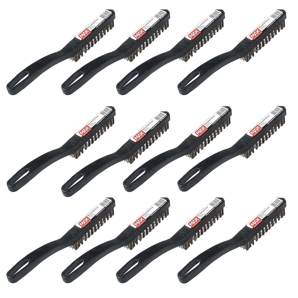 Kit 12 unidades Escova De Aço Cabo de Plástico 3 fileiras - Max Kit 12 unidades Escova De Aço Cabo de Plástico 3 fileiras - Max - Oferta na Shopee