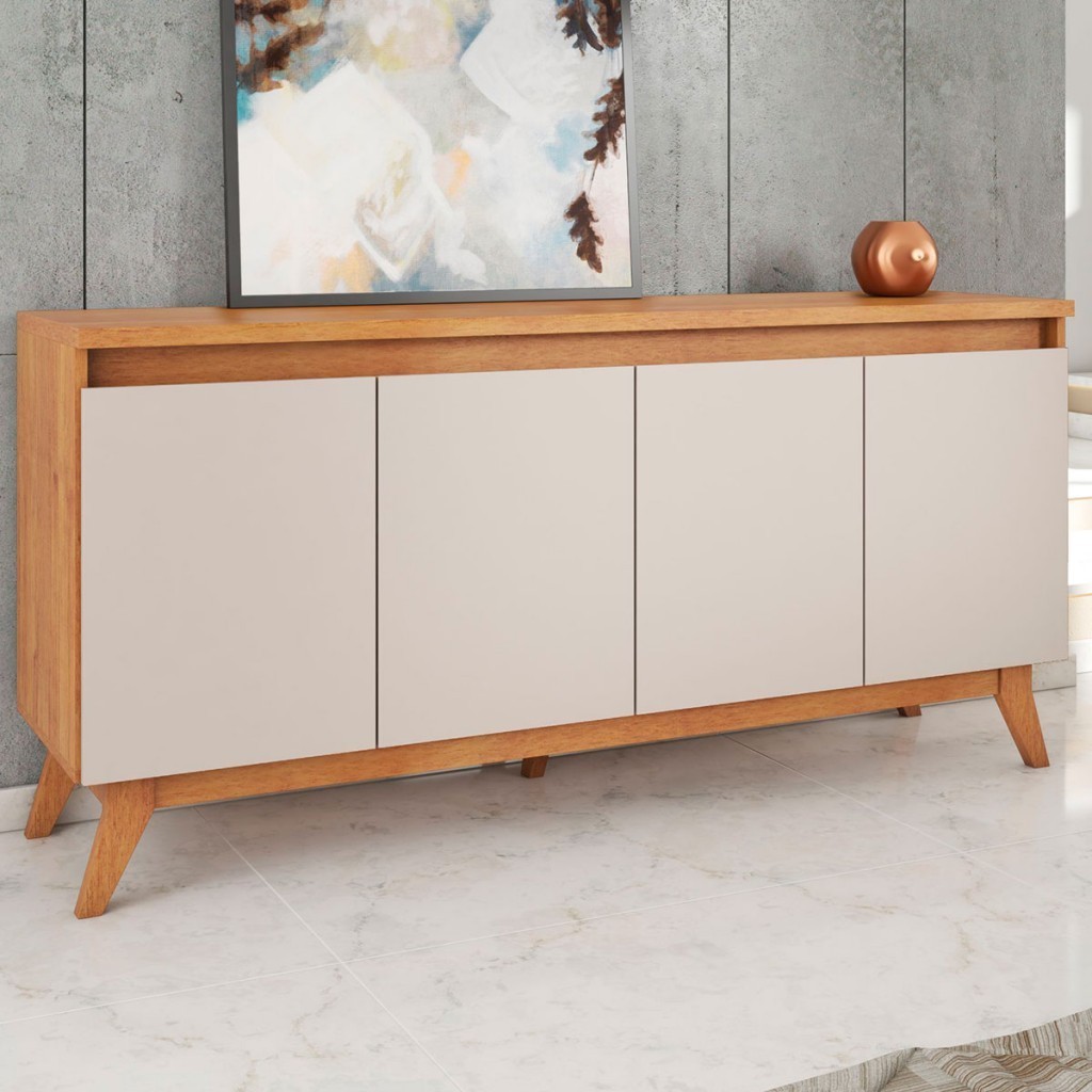 Balcão Buffet Stylo 4 Portas Mel/Off White - Viero Móveis Balcão Buffet Stylo 4 Portas Mel/Off White - Viero Móveis - Oferta na Shopee