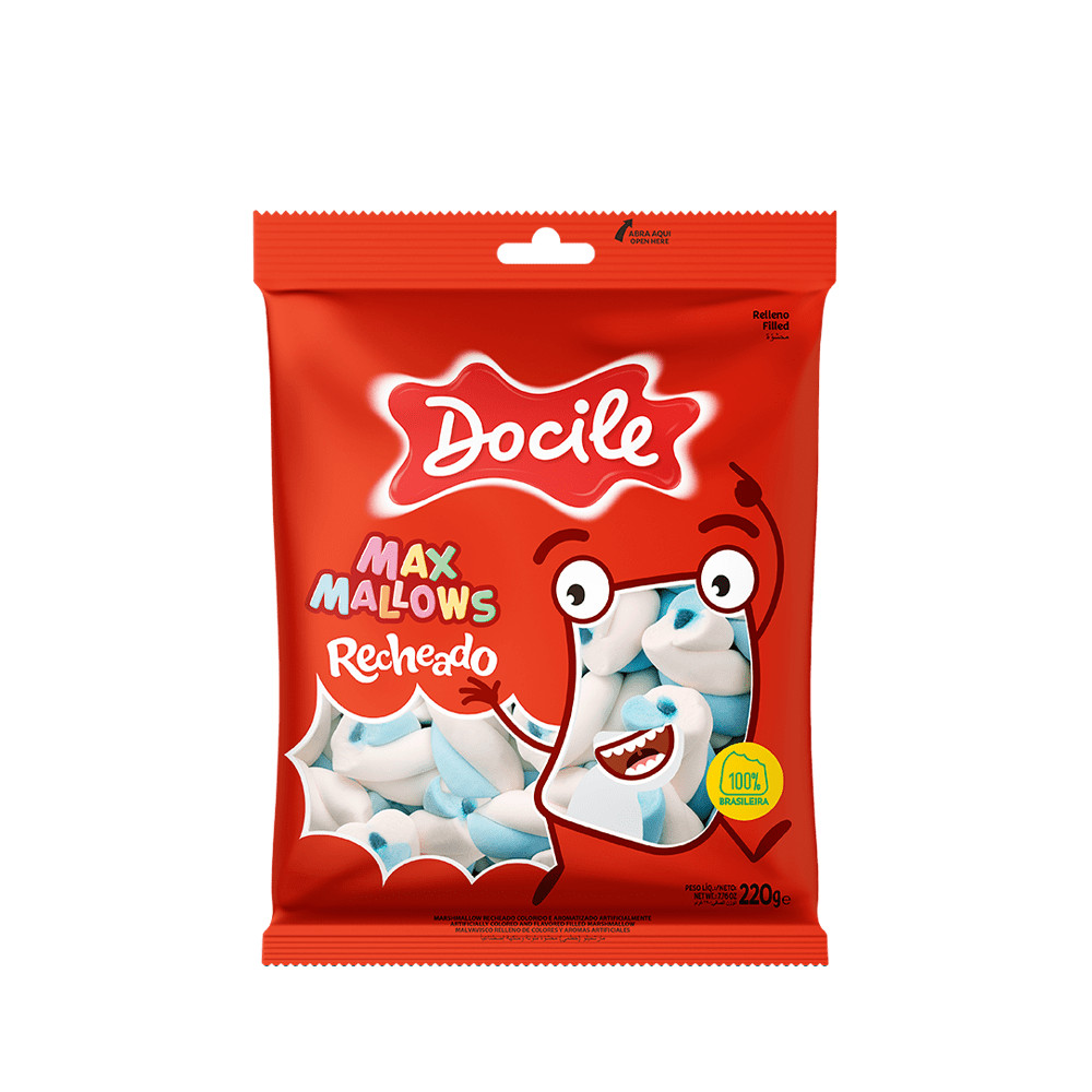 Marshmallow Recheado Azul/Branco 220g - Docile Marshmallow Recheado Azul/Branco 220g - Docile - Oferta na Shopee