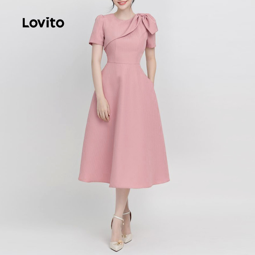 (Trendy) Lovito Vestido Elegante Rosa Primavera/Verão Com Nó Liso Para Mulheres L134LD123 (Trendy) Lovito Vestido Elegante Rosa Primavera/Verão Com Nó Liso Para Mulheres L134LD123 - Oferta na Shopee