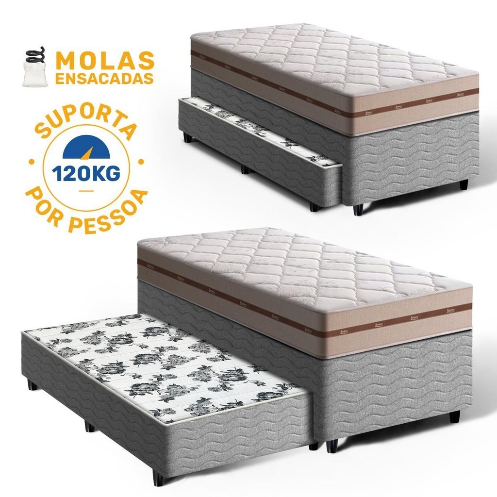 Cama Box Bicama + Colchão de Molas Ensacadas Anjos Classic + Auxiliar de Molas Solteiro 88cm Cama Box Bicama + Colchão de Molas Ensacadas Anjos Classic + Auxiliar de Molas Solteiro 88cm - Oferta na Shopee