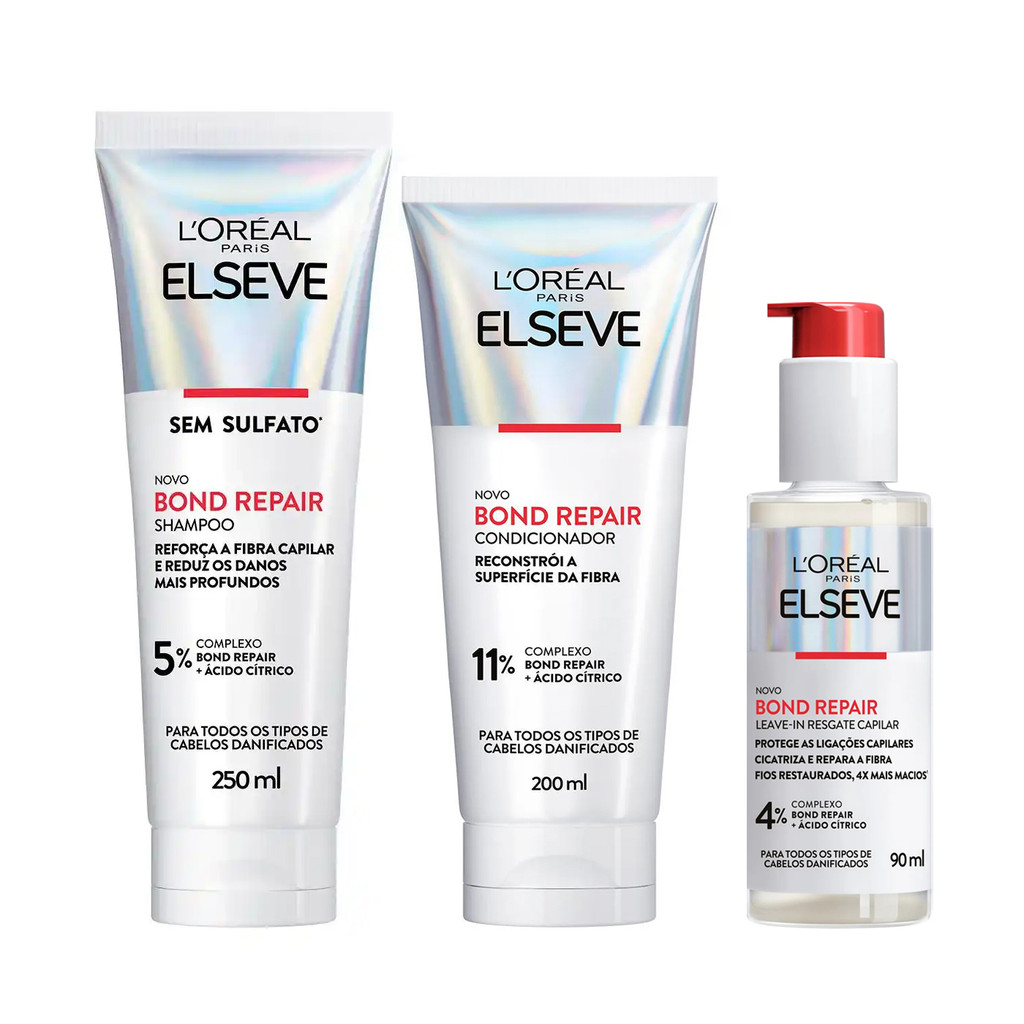 KIT ELSEVE SHAMPOO + COND + LEAVE-IN BOND REPAIR CABELOS DANIFICADOS - 3 ITENS KIT ELSEVE SHAMPOO + COND + LEAVE-IN BOND REPAIR CABELOS DANIFICADOS - 3 ITENS - Oferta na Shopee