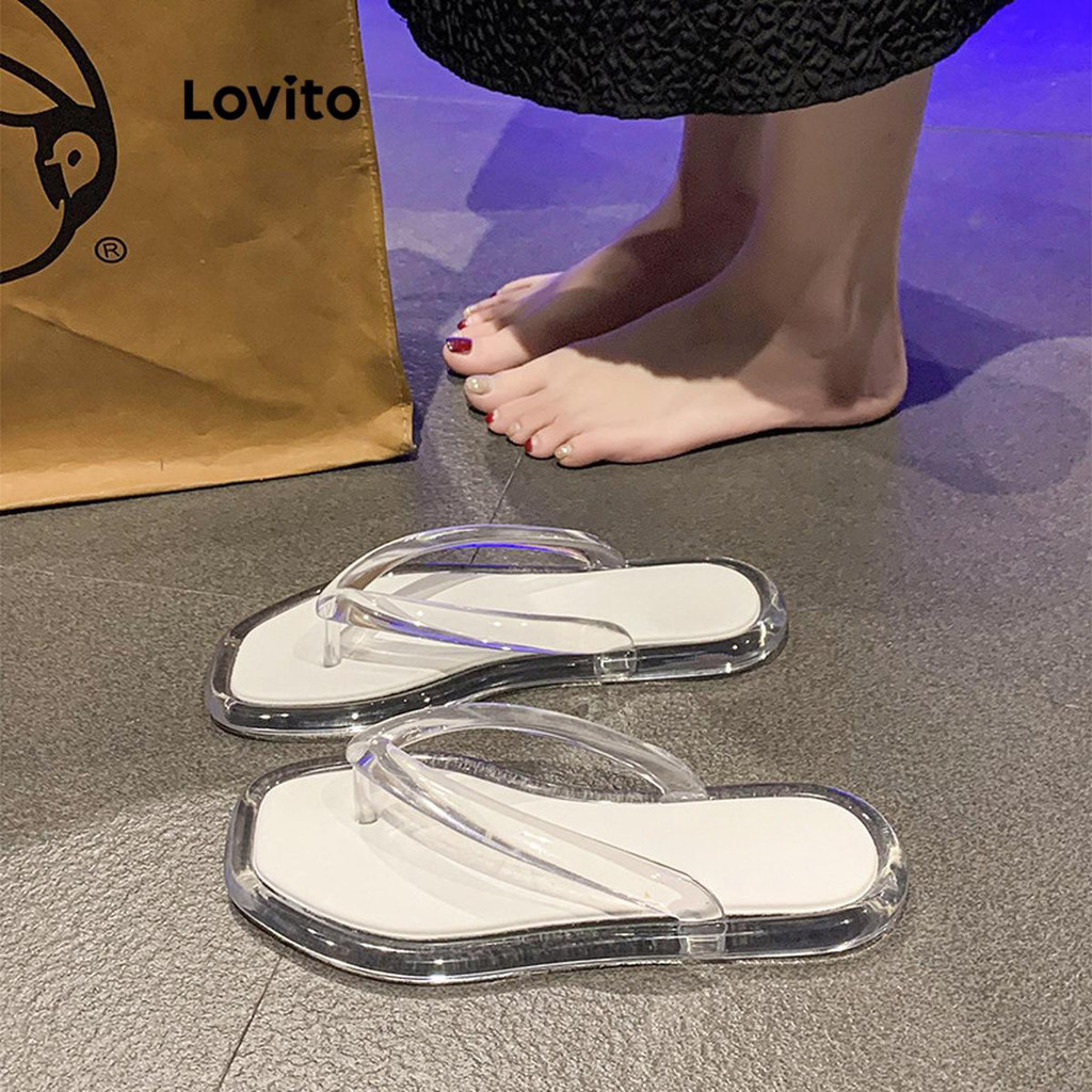 Lovito Casual Simples Transparente Banheiro Sandália Rasa para Mulheres LFA59258 - Oferta na Shopee