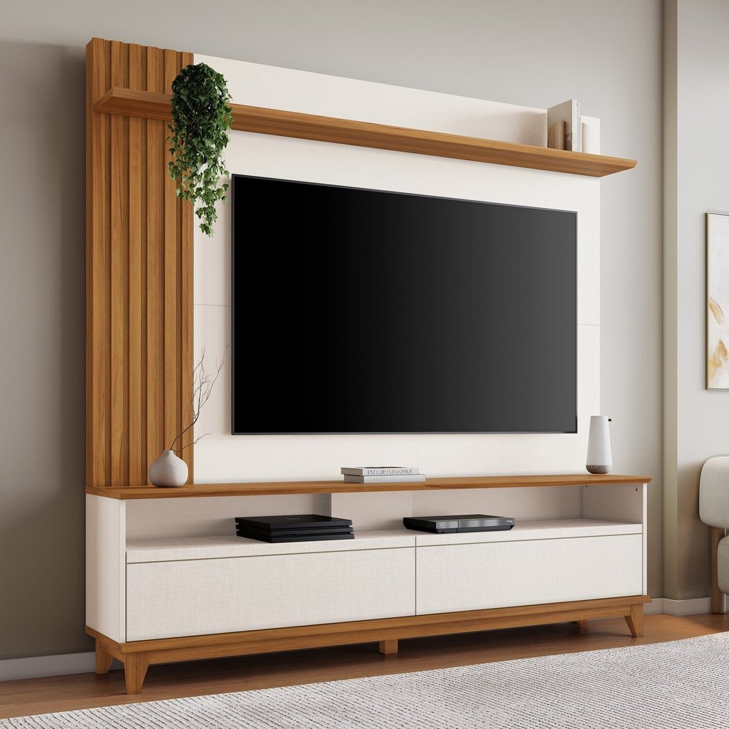 Estante para TV até 65 Polegadas com Detalhe Ripado da Nt 1335 Off White/Freijó Estante para TV até 65 Polegadas com Detalhe Ripado da Nt 1335 Off White/Freijó - Oferta na Shopee