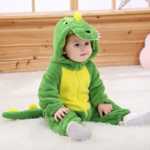 Bebê Bonitinho Romper One Piece Green Dinossauro Cartoon Roupa De Inverno Flanela Fato De Salto Macio - Oferta na Shopee