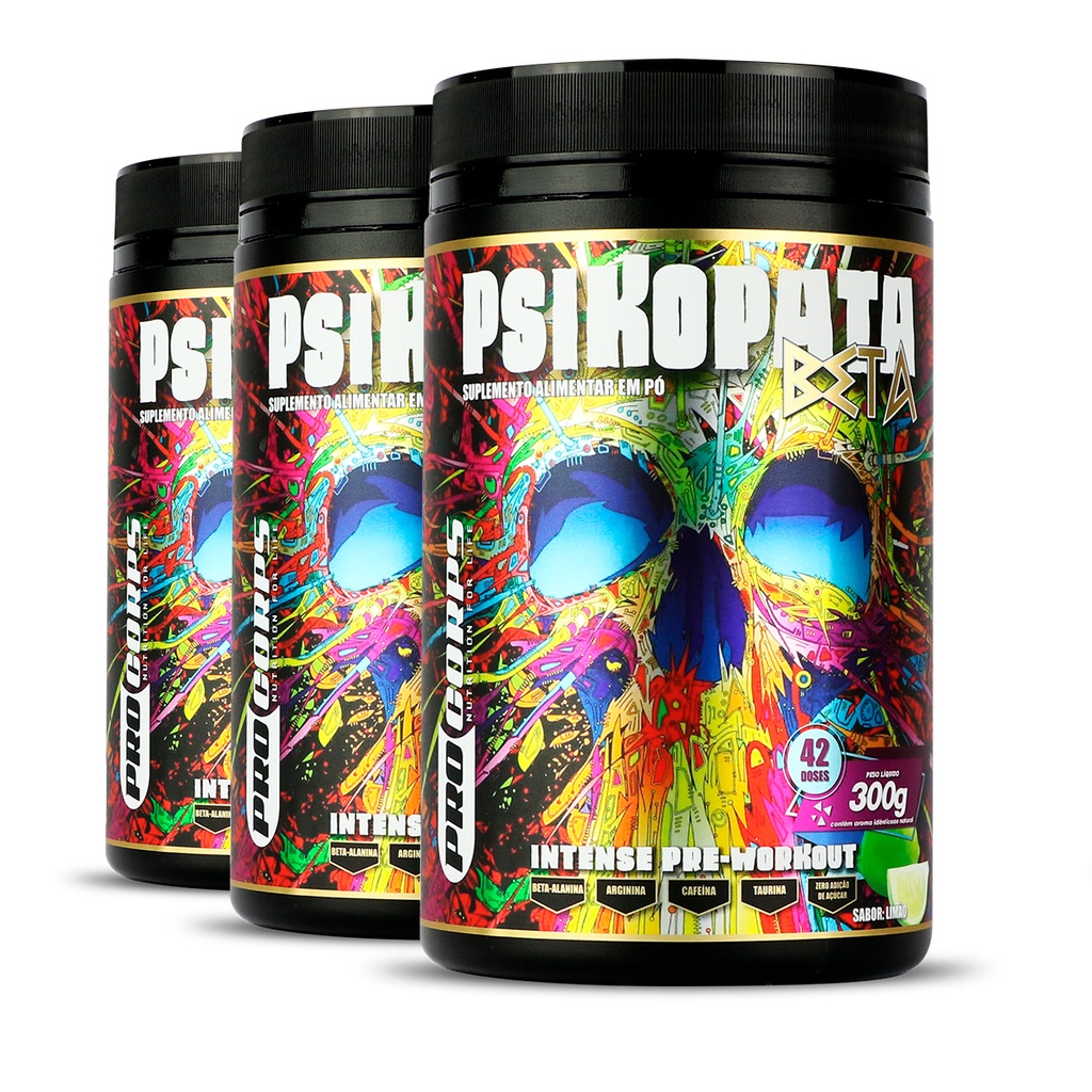 3 Pré treino Psikopata Beta 300g - Pro corps 3 Pré treino Psikopata Beta 300g - Pro corps - Oferta na Shopee