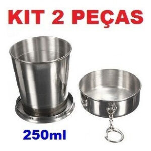 Kit 2 Copo Retrátil Dobrável De Aço Inox Chaveiro 250ml - Oferta na Shopee