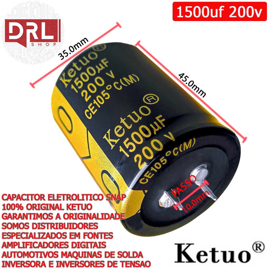 Kit 2 Capacitor 1500uf 200v 105° Ketuo Solda Inversora Kit 2 Capacitor 1500uf 200v 105° Ketuo Solda Inversora