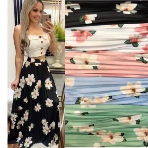 Saia longa Plissada Evangélica Floral cod 005 - Oferta na Shopee