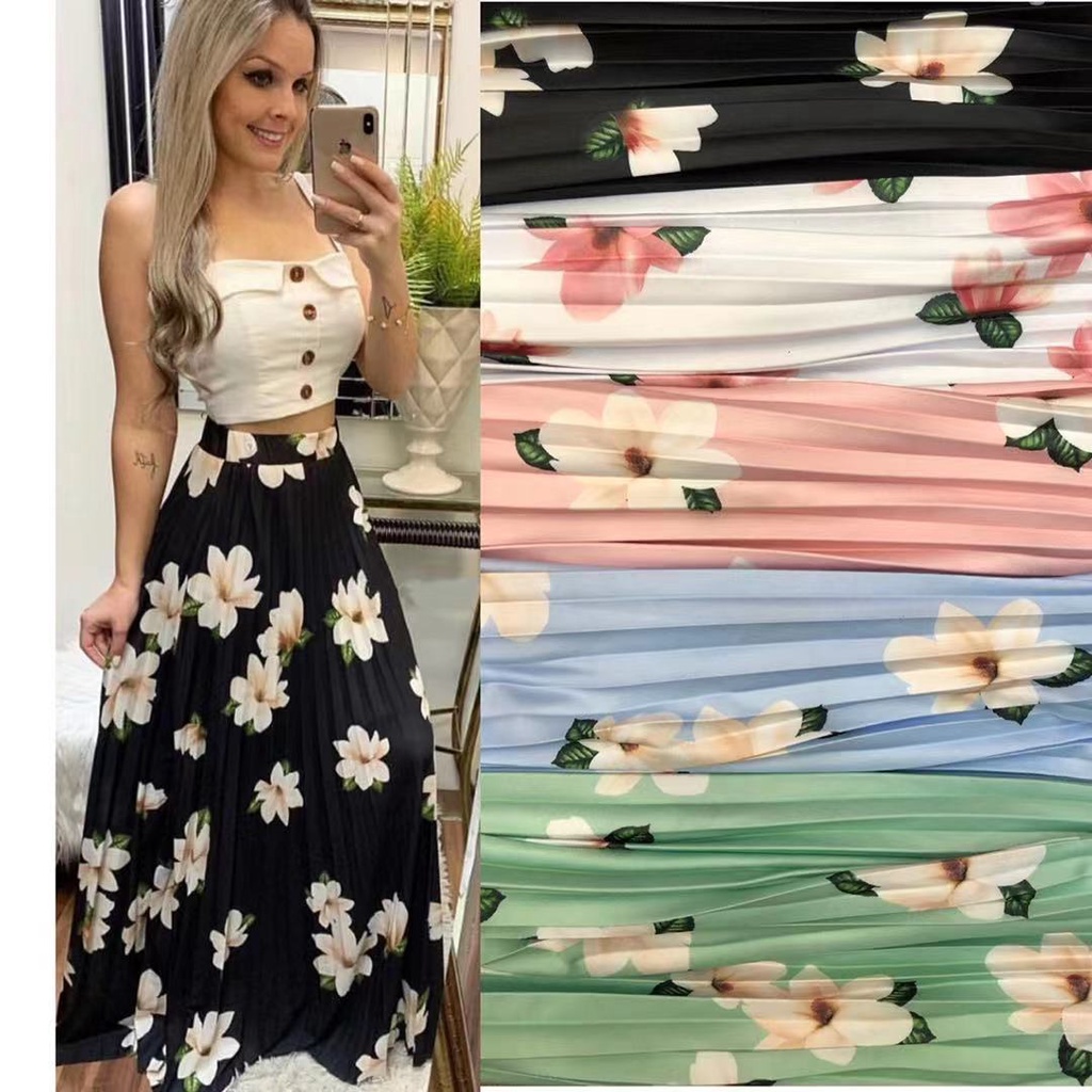 Saia longa Plissada Evangélica Floral cod 005 Saia longa Plissada Evangélica Floral cod 005 - Oferta na Shopee