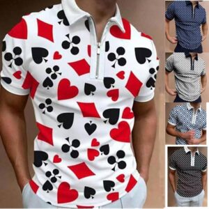 Masculina Camisa Gola Polo Zipper T-shirt Short Sleeves - Oferta na Shopee