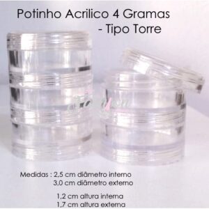 Kit com 05 Potinhos Acrilico Cristal com Tampa de Rosca 1868 TORRE - 4g - Oferta na Shopee