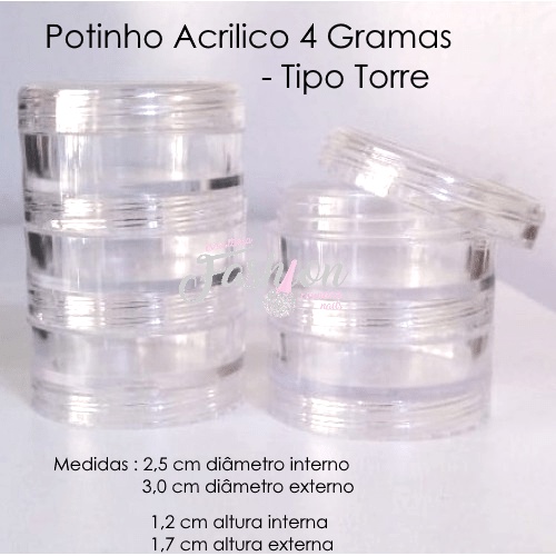 Kit com 05 Potinhos Acrilico Cristal com Tampa de Rosca 1868 TORRE - 4g Kit com 05 Potinhos Acrilico Cristal com Tampa de Rosca 1868 TORRE - 4g - Oferta na Shopee