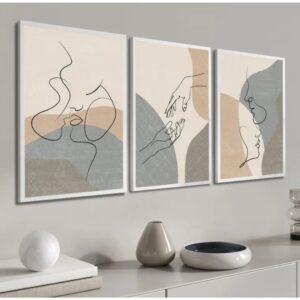 Kit Quadros Decorativos 3 Peças Minimalista Moderno Abstrato Nude Cinza decoração casa sala quarto - Oferta na Shopee