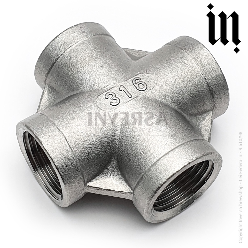 Conexão X Cruzeta Inox 316 Rosca BSP Ø 1/2″ Conector Conexão X Cruzeta Inox 316 Rosca BSP Ø 1/2″ Conector