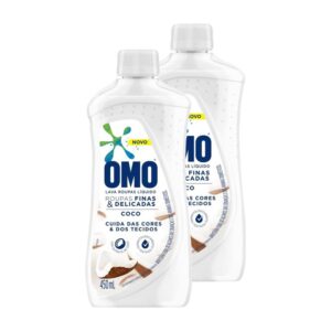 Kit 2 Lava-Roupas Omo Líquido Roupas Finas e Delicadas Coco com 450ml - Oferta na Shopee