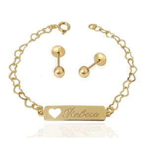 Kit Infantil Brinco e Pulseira Antialergico com Nome Gravado Banhado a Ouro 18k + Garantia - Oferta na Shopee
