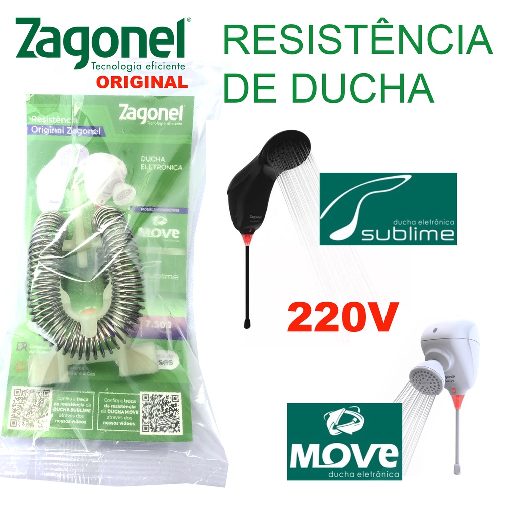 01 RESISTENCIA 22OV P/ CHUVEIRO MOVE, SUBLIME OU MOMENT 7.500W ELETRONICO ZAGONEL 01 RESISTENCIA 22OV P/ CHUVEIRO MOVE, SUBLIME OU MOMENT 7.500W ELETRONICO ZAGONEL