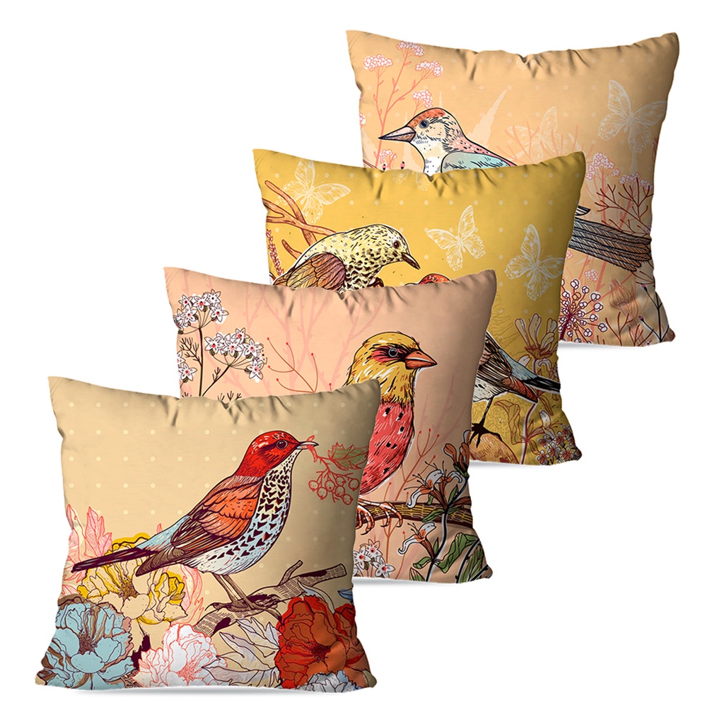 Kit 4 Capas de Almofada Decorativa 45×45 Pássaros Kit 4 Capas de Almofada Decorativa 45×45 Pássaros