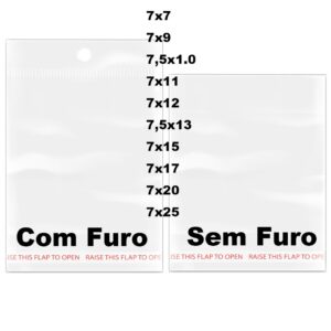 KIT 100 Saco Adesivo Saquinhos transparente FURO 7x7 7x9 7