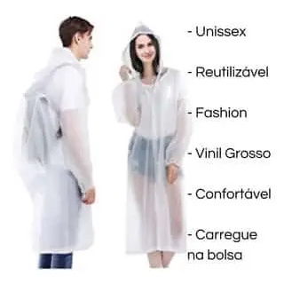 Capa Chuva Grossa Transparente Plástico Eva Reforçada Resistente Capa Chuva Grossa Transparente Plástico Eva Reforçada Resistente
