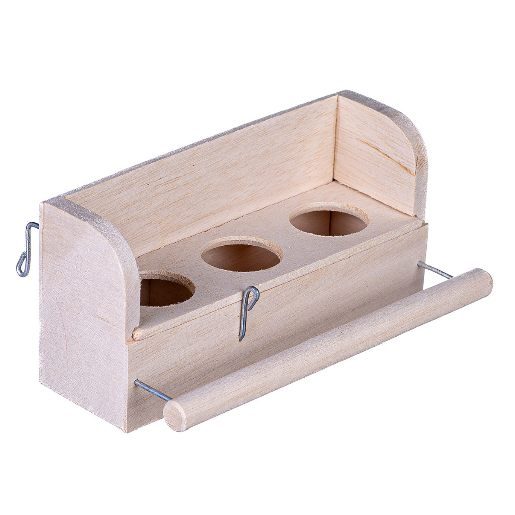 Cocho Em Madeira 3 Furos para Pássaros Cocho Em Madeira 3 Furos para Pássaros - Oferta na Shopee