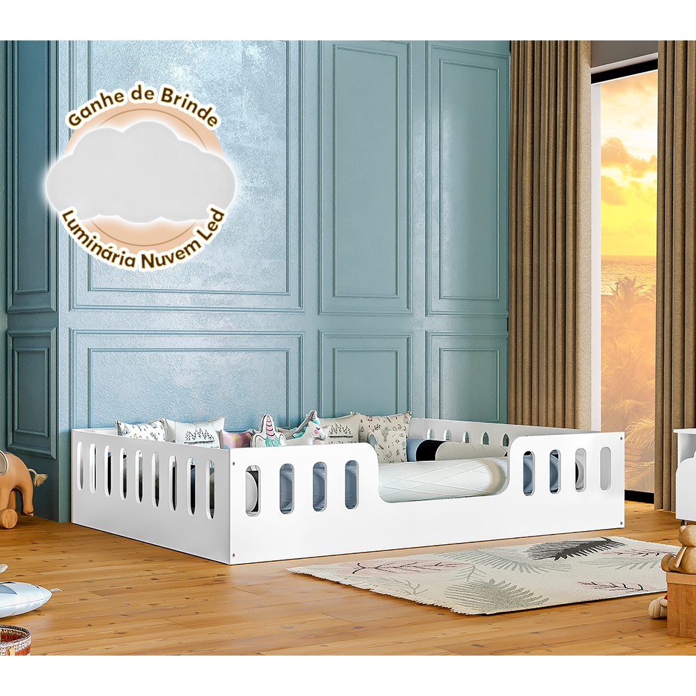Cama Casal Infantil Montessoriana Helo Branco Acompanha Luminária Led Cama Casal Infantil Montessoriana Helo Branco Acompanha Luminária Led