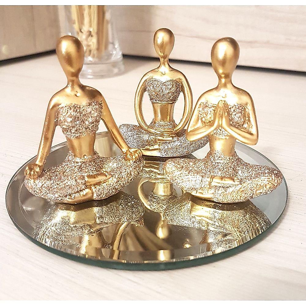 Kit Com 3 Estátuas Enfeite Decorativo Meditação Posições De Yoga 6cm + Bandeja Espelhada Kit Com 3 Estátuas Enfeite Decorativo Meditação Posições De Yoga 6cm + Bandeja Espelhada - Oferta na Shopee