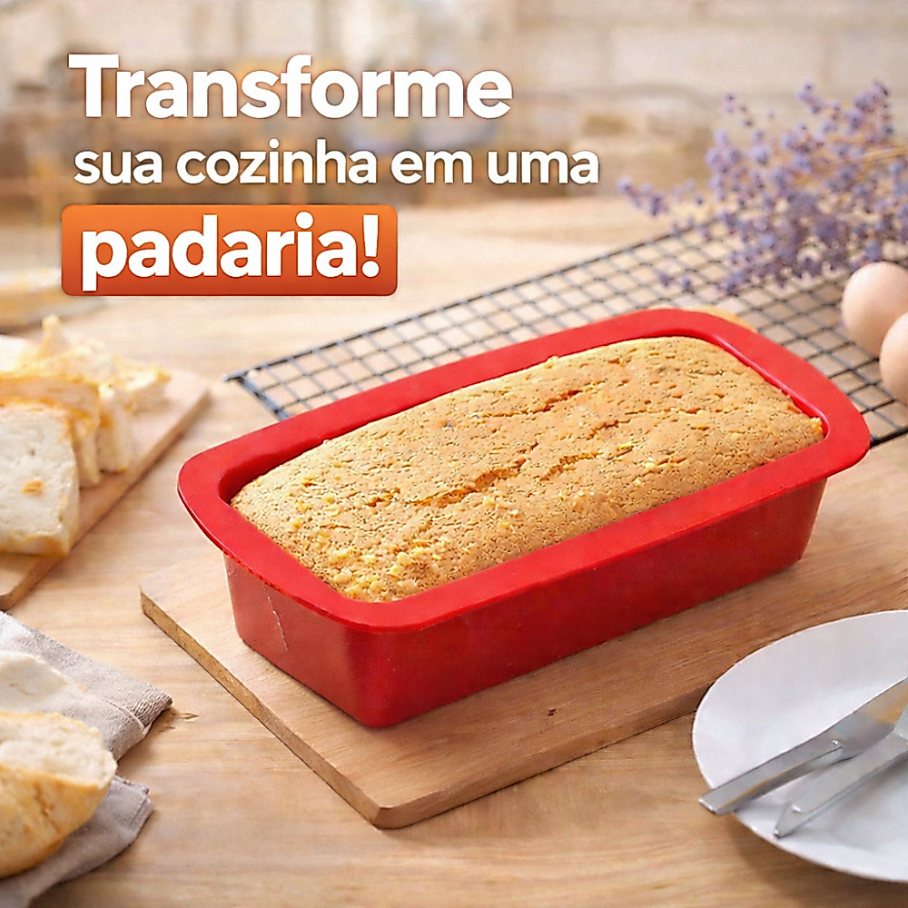 Forma De Silicone Retangular 25x12x7cm Antiaderente Para Assar Pães Bolos Caseiros Multiuso Universal Forma De Silicone Retangular 25x12x7cm Antiaderente Para Assar Pães Bolos Caseiros Multiuso Universal