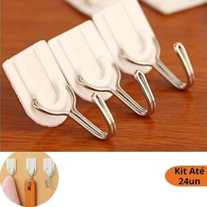 Kit Até 24 Ganchos Adesivos de PVC e Aço Inox Fixação Forte Sem Furos - Oferta na Shopee
