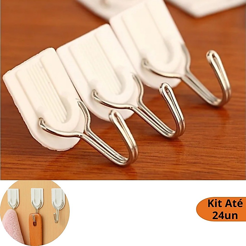 Kit Até 24 Ganchos Adesivos de PVC e Aço Inox Fixação Forte Sem Furos Kit Até 24 Ganchos Adesivos de PVC e Aço Inox Fixação Forte Sem Furos - Oferta na Shopee