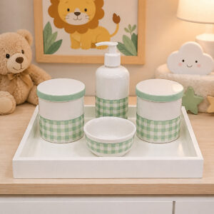 Kit Bebe Porcelana Higiene  Maternidade Xadrez Verde Delicado - Oferta na Shopee