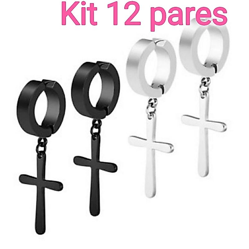 KIT COM 12 pares de Brincos de Pressão Masculino feminino brinco de Aço Inoxidável KIT COM 12 pares de Brincos de Pressão Masculino feminino brinco de Aço Inoxidável